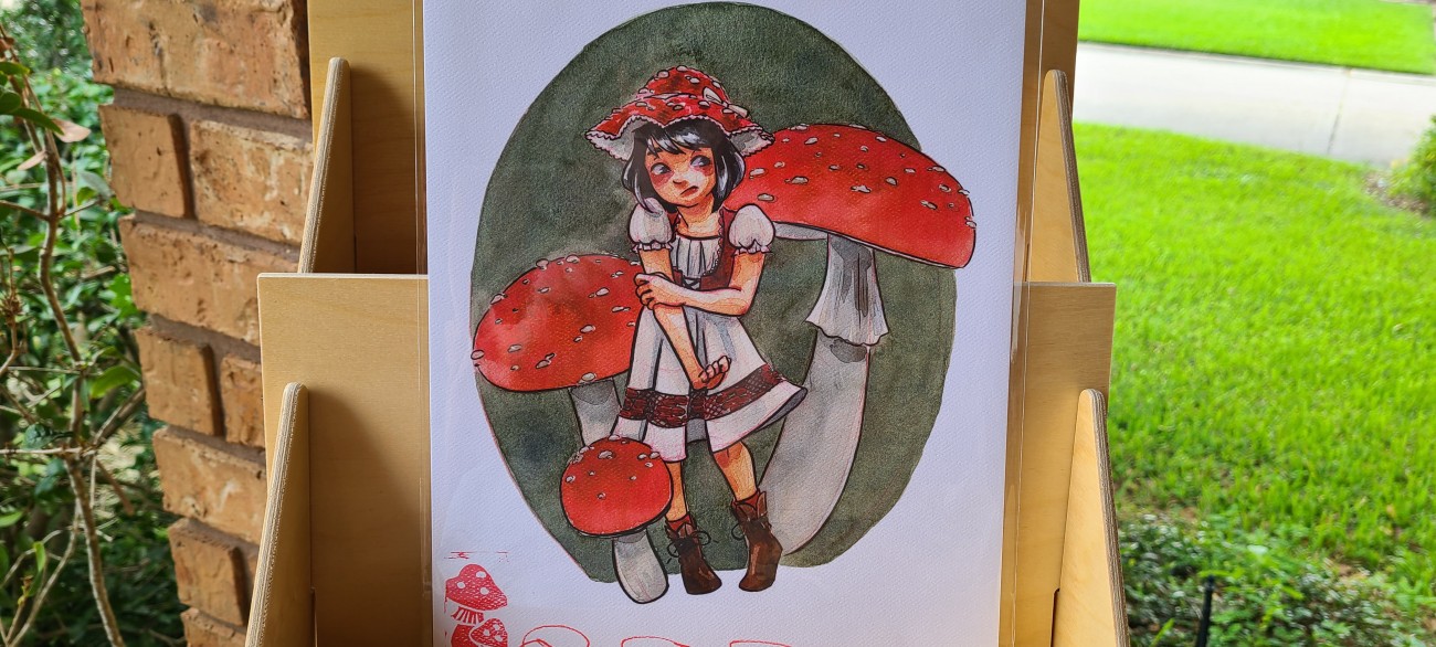 Mushroom girl- a watercolor illustration of a girl inspired by fly agaric