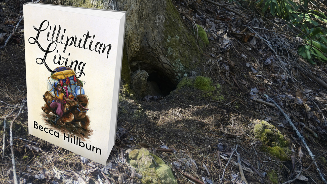Lilliputian Living Compendium book in the woods.