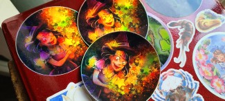 A closeup of my Starry Witch holographic sticker.